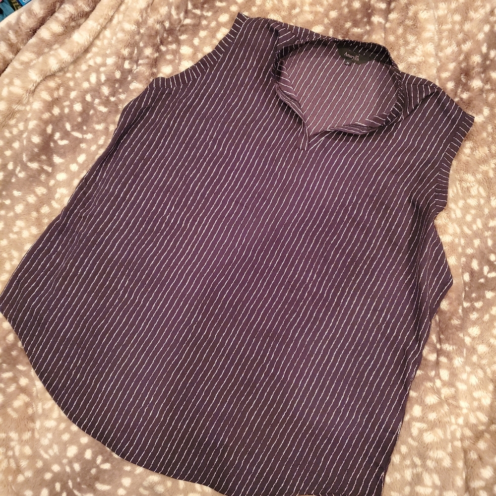 Amaryllis Brand Top, Polyester, Small Collar, Sleeveless, 3XL Plus Size Women's
